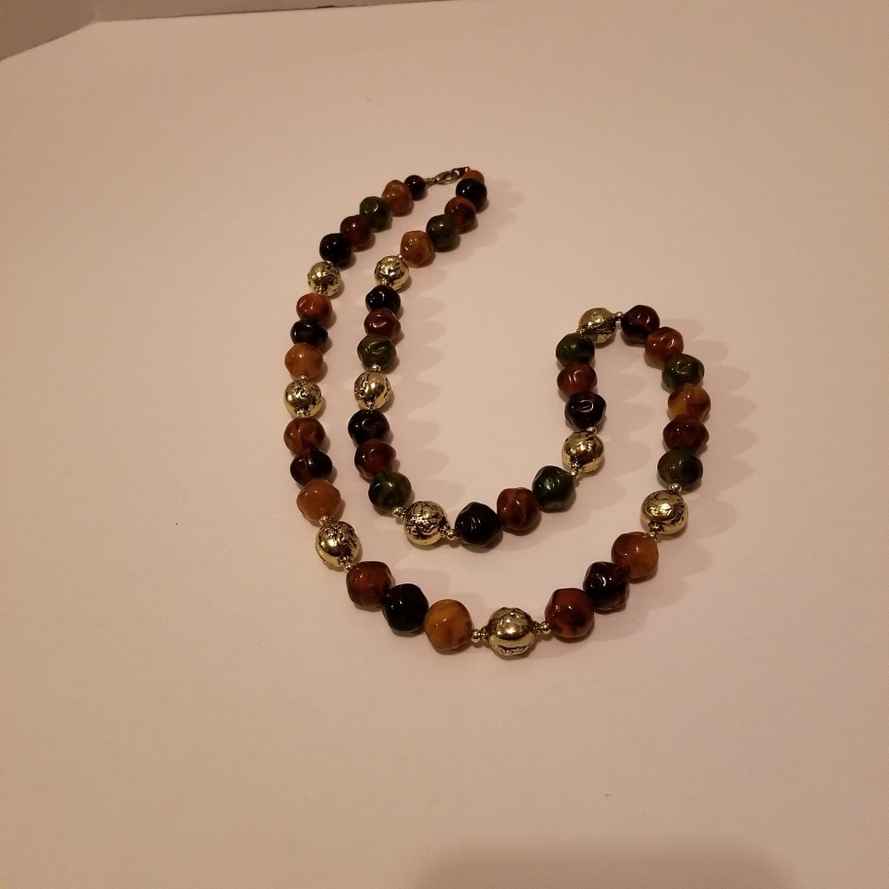 Multicolor Beaded Necklace With Gold Accents 30 in